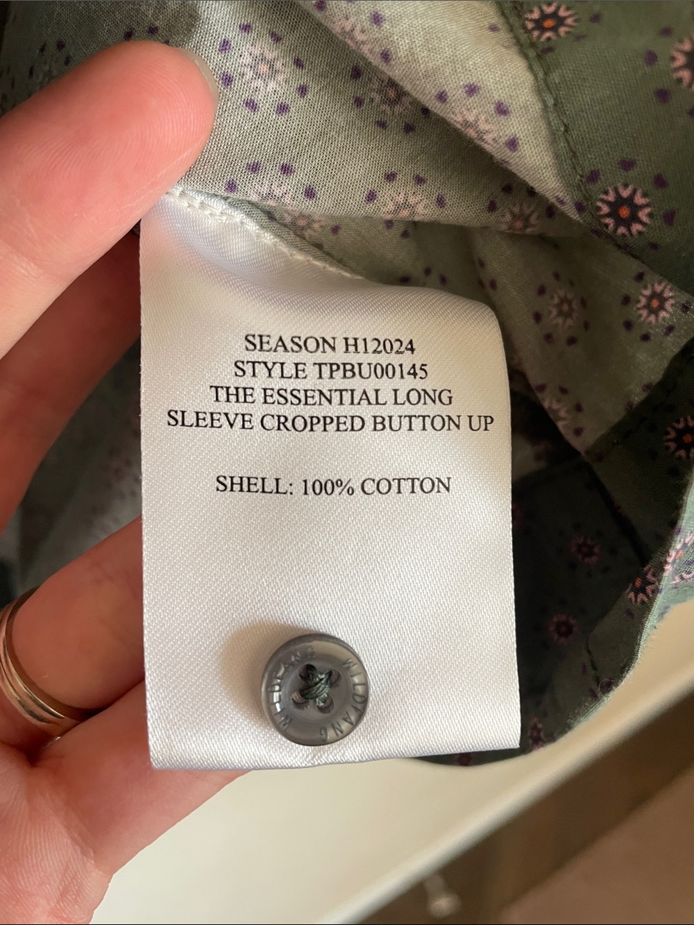 Wildfang Essential Long Sleeve Cropped Button-Up Shirt S Cotton Micro Floral - Picture 3 of 11